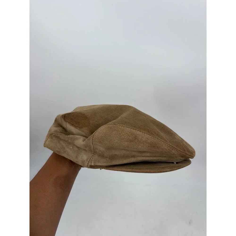 Vintage L.L. Bean Leather Newsboy Hat Cap Union Made USA Cabbie sz Large Tan